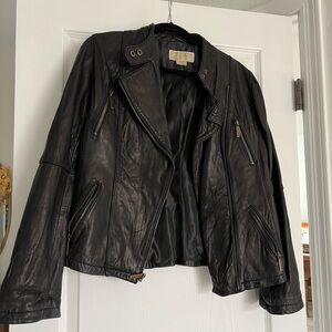 Michael Kors Black Leather Moto Jacket Asymmetrical Design